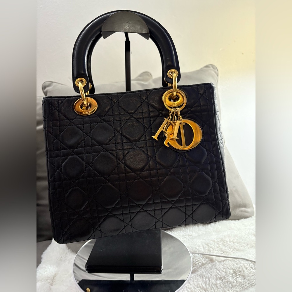 Lady Dior Medium Black Quilted Satchel with Gold Accents - Picture 2 of 16
